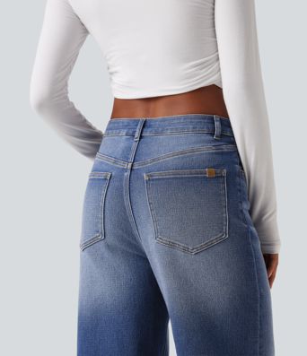 High Waisted Straight Leg Casual Jeans with Pockets High Waisted Straight Leg Casual Jeans with Pockets