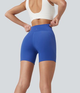 SoftlyZero™ - Yoga-Biker-Shorts mit hohem Crossover-Bund und Seitentaschen - 12,7 cm, UPF50+ SoftlyZero™ - Yoga-Biker-Shorts mit hohem Crossover-Bund und Seitentaschen - 12,7 cm, UPF50+