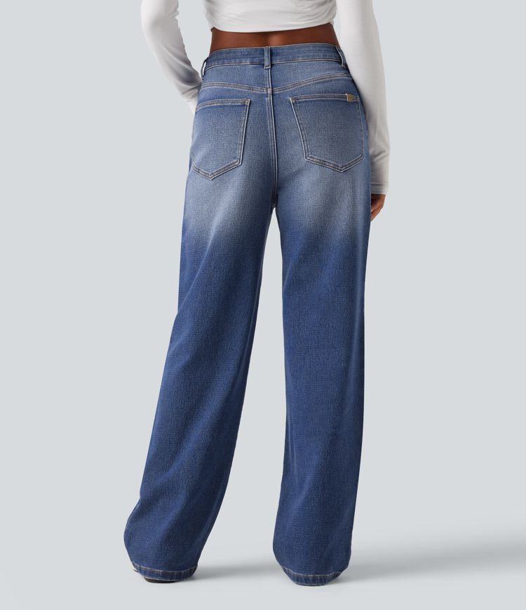High Waisted Straight Leg Casual Jeans with Pockets High Waisted Straight Leg Casual Jeans with Pockets