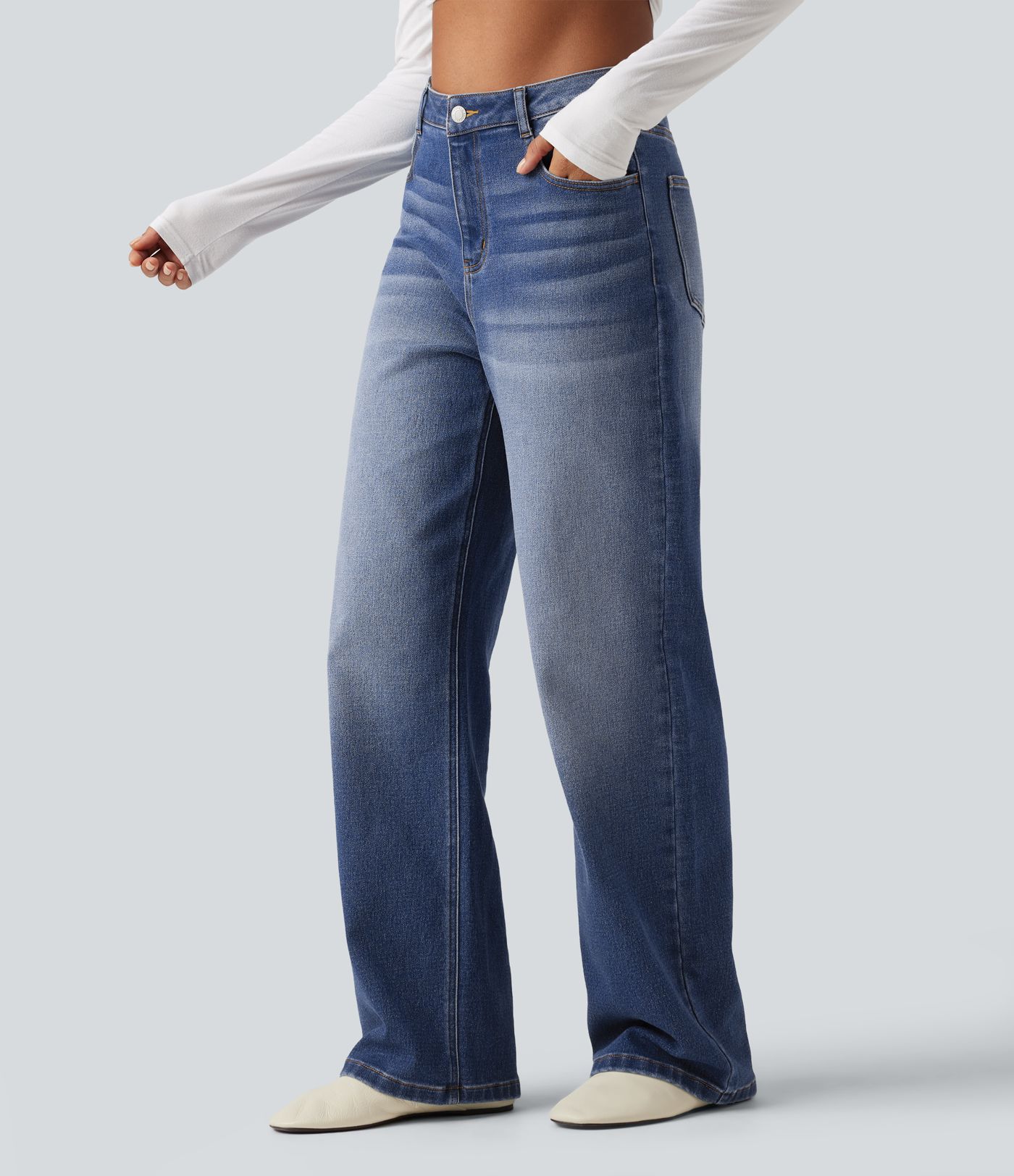 High Waisted Straight Leg Casual Jeans with Pockets High Waisted Straight Leg Casual Jeans with Pockets