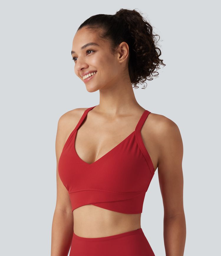 Halara UltraSculpt™ Ribbed Low Support V Neck Built-in Bra Yoga Sports Bra Halara UltraSculpt™ Ribbed Low Support V Neck Built-in Bra Yoga Sports Bra