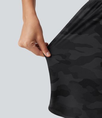 Halara UltraSculpt™ Camo Print High Waisted Tummy Control Curved Hem Running Shorts 7" with Pocket