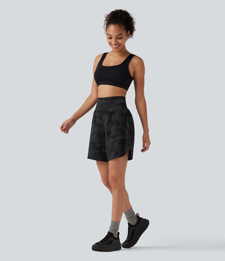 Halara UltraSculpt™ Camo Print High Waisted Tummy Control Curved Hem Running Shorts 7" with Pocket