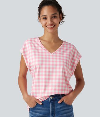 Ternet casual T-shirt med V-hals og cap-ærmer
