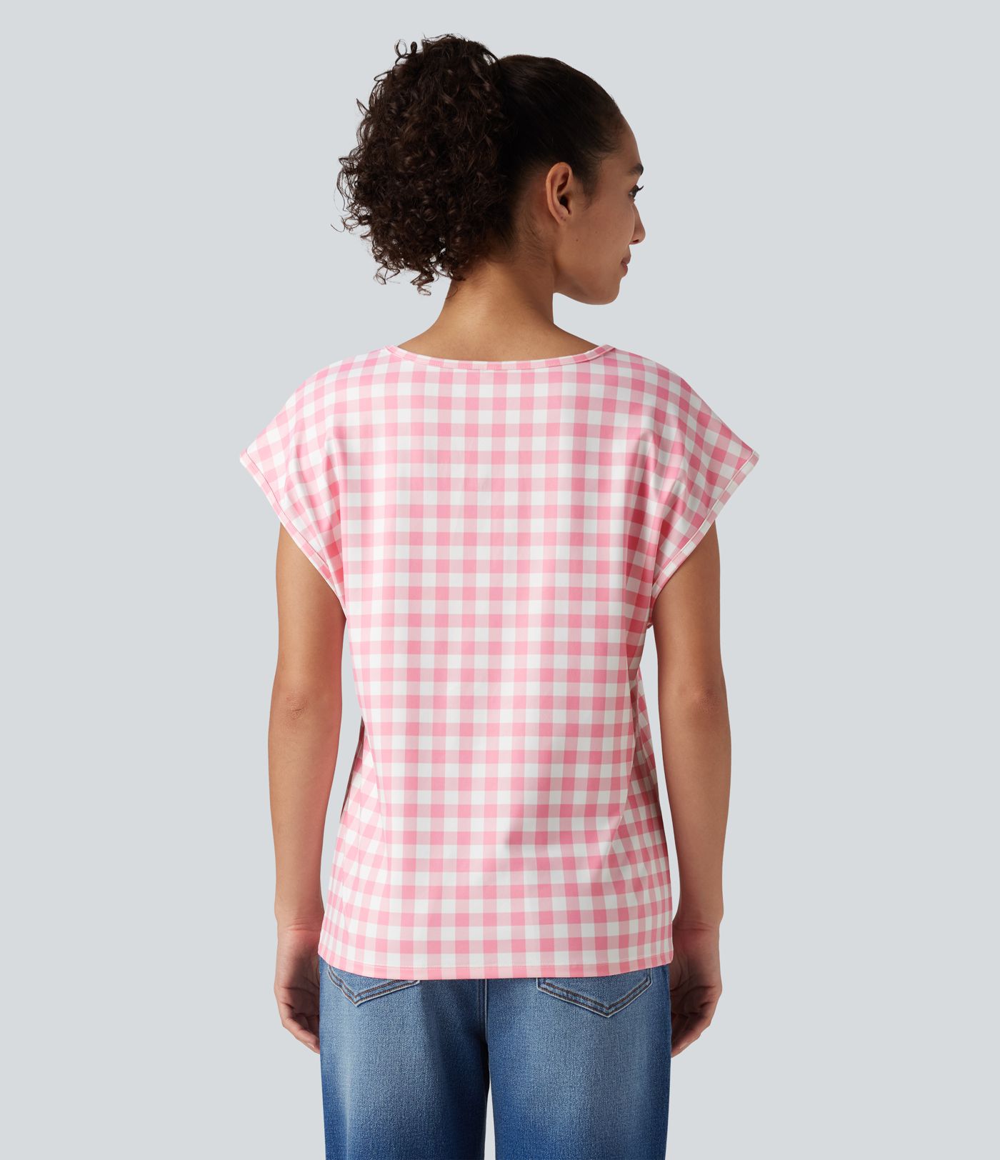 Ternet casual T-shirt med V-hals og cap-ærmer
