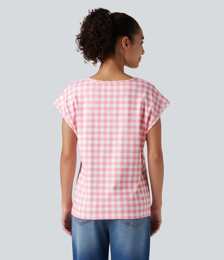 Ternet casual T-shirt med V-hals og cap-ærmer