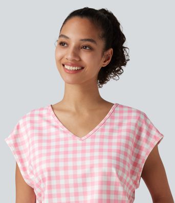 Ternet casual T-shirt med V-hals og cap-ærmer