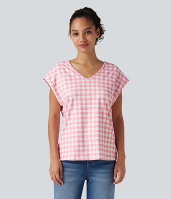 Ternet casual T-shirt med V-hals og cap-ærmer