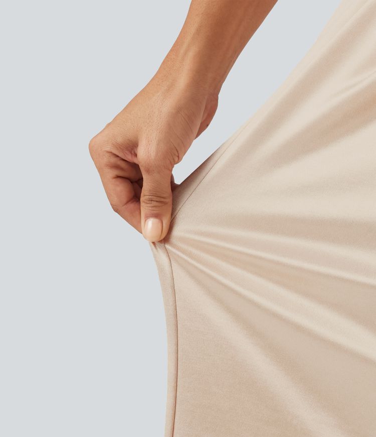 High Waisted Wide Leg Satin Work Pants with Pockets High Waisted Wide Leg Satin Work Pants with Pockets