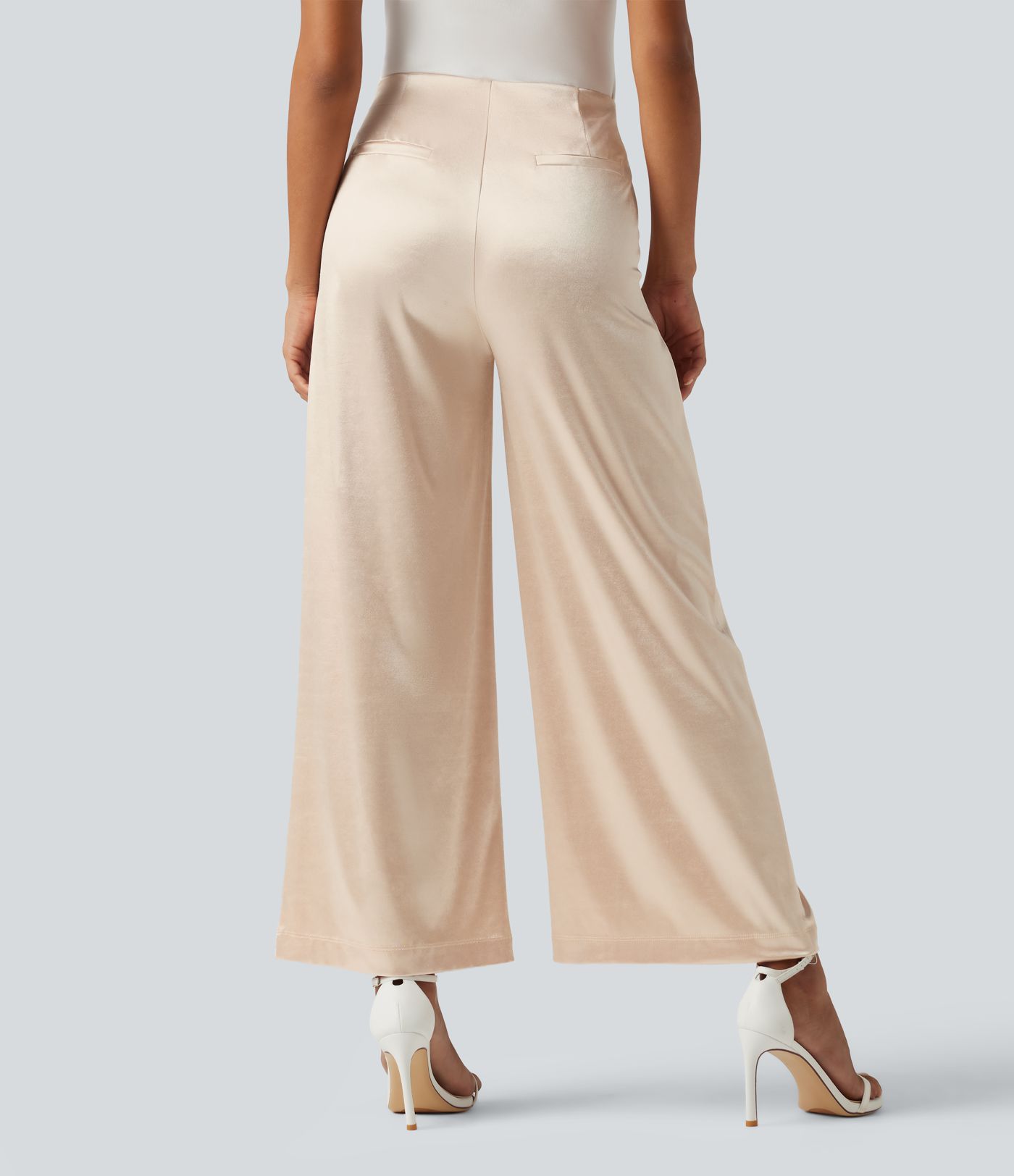 High Waisted Wide Leg Satin Work Pants with Pockets High Waisted Wide Leg Satin Work Pants with Pockets