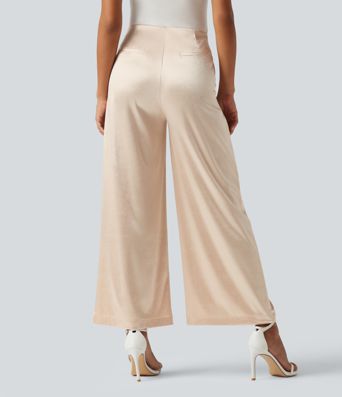 High Waisted Wide Leg Satin Work Pants with Pockets High Waisted Wide Leg Satin Work Pants with Pockets