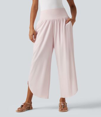 Breezeful™ High Waisted Tummy Control 2-in-1 Split Hem Quick Dry Resort Pants with Pockets