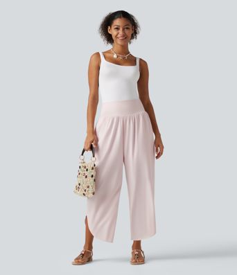 Breezeful™ High Waisted Tummy Control 2-in-1 Split Hem Quick Dry Resort Pants with Pockets