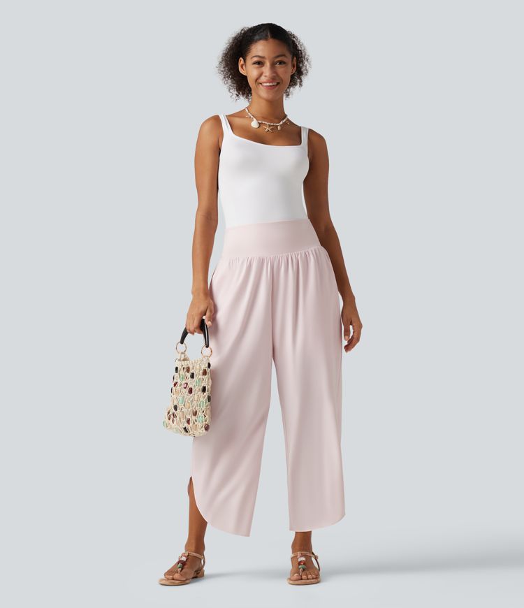 Breezeful™ High Waisted Tummy Control 2-in-1 Split Hem Quick Dry Resort Pants with Pockets
