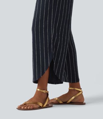 Lässige Hose mit hohem Bund, mehreren Taschen, Streifen und abgerundetem Saum