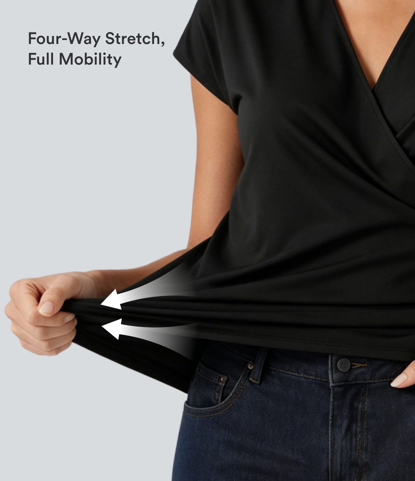 V Neck Cap Sleeve Crossover Ruched Solid Work Blouse V Neck Cap Sleeve Crossover Ruched Solid Work Blouse