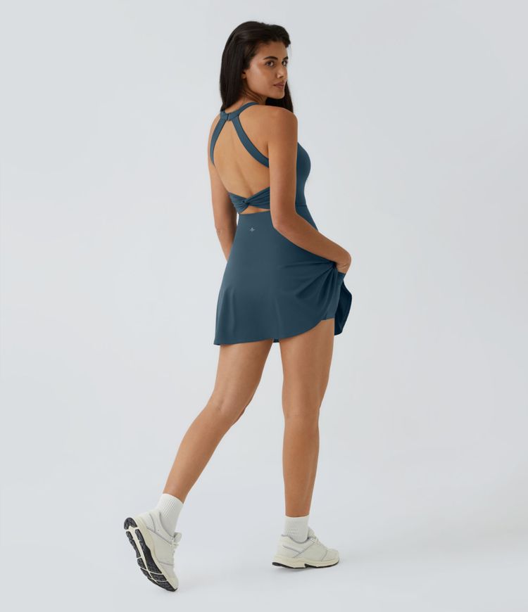 SoftlyZero™ Airy Backless Twisted Flare Low Support Dance Active Dress-Longer Length-Easy Peezy Edition A-D Cups