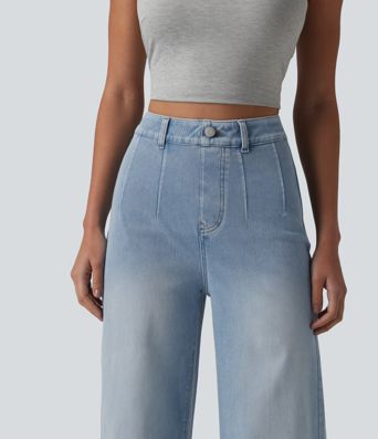 Halara Flex™ High Waisted Tummy Control Wide Leg Casual Jeans with Pockets Halara Flex™ High Waisted Tummy Control Wide Leg Casual Jeans with Pockets