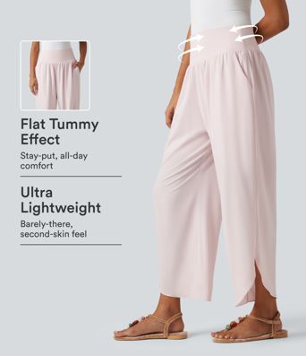Breezeful™ High Waisted Tummy Control 2-in-1 Split Hem Quick Dry Resort Pants with Pockets