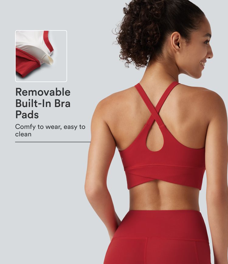 Halara UltraSculpt™ Ribbed Low Support V Neck Built-in Bra Yoga Sports Bra Halara UltraSculpt™ Ribbed Low Support V Neck Built-in Bra Yoga Sports Bra