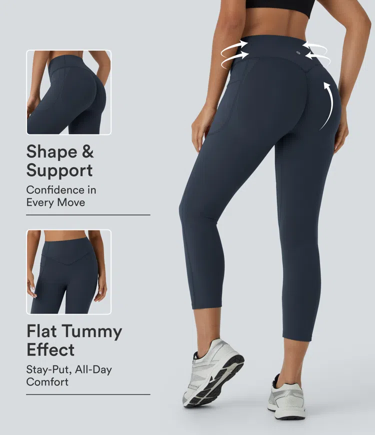 Leggings SoCinched UltraSculpt capri moldeador tiro alto bolsillo lateral control abdomen realce glúteo