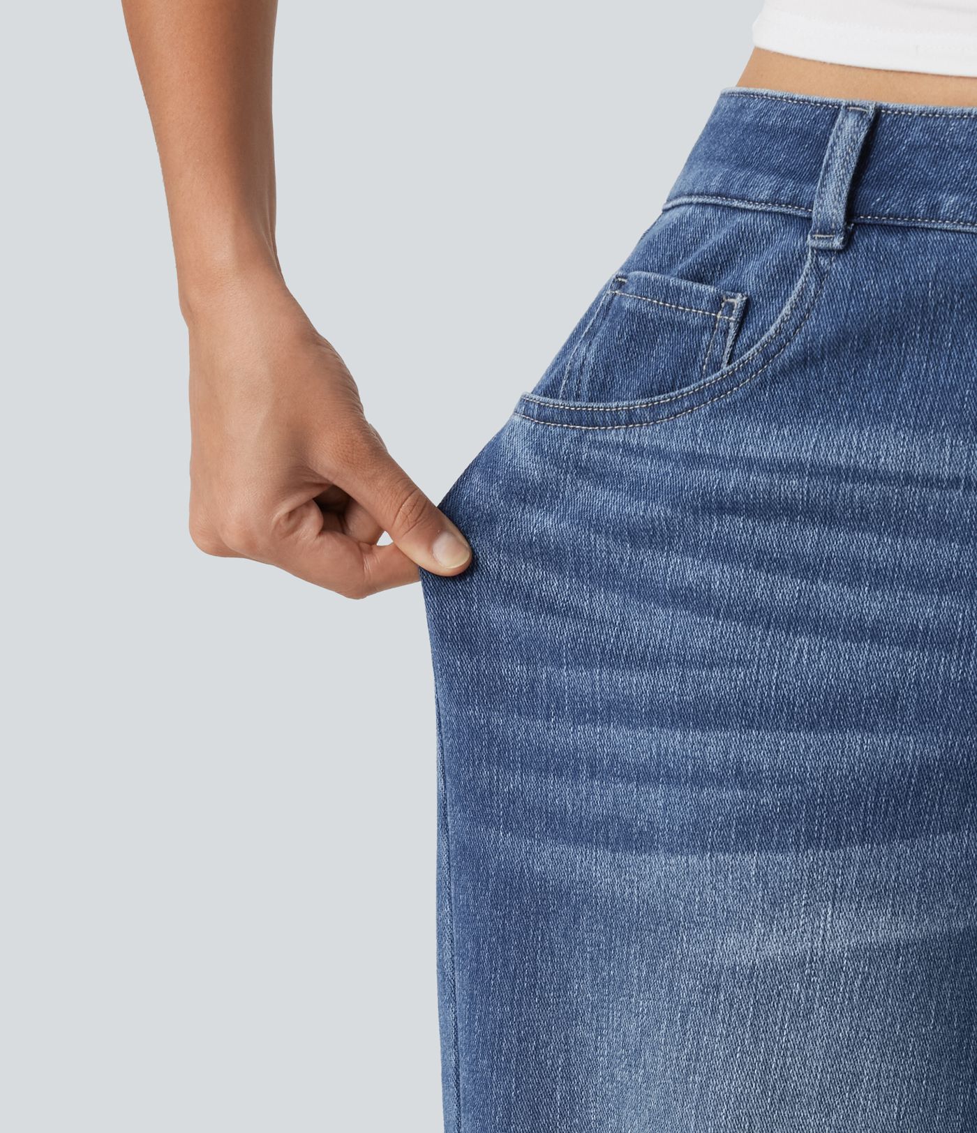 Halara Flex™ - Lässige Baggy-Jeans mit hohem Bund, mehreren Taschen und Stickereimuster Halara Flex™ - Lässige Baggy-Jeans mit hohem Bund, mehreren Taschen und Stickereimuster