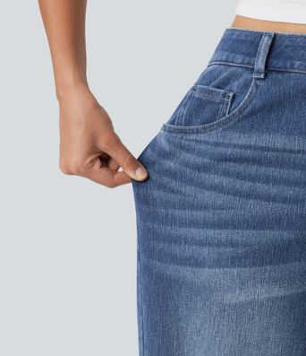 Halara Flex™ - Lässige Baggy-Jeans mit hohem Bund, mehreren Taschen und Stickereimuster Halara Flex™ - Lässige Baggy-Jeans mit hohem Bund, mehreren Taschen und Stickereimuster