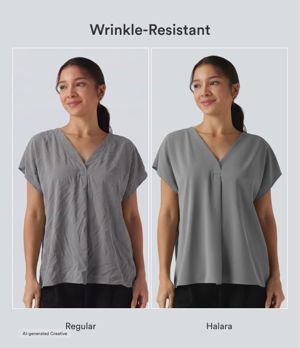 Wrinkle-resistant V-neck Short Sleeve Oversized Work Blouse Wrinkle-resistant V-neck Short Sleeve Oversized Work Blouse