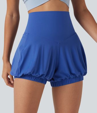 SoftlyZero™ High Waisted Tummy Control Dance Bubble Shorts 4'' with Pockets-UPF50+