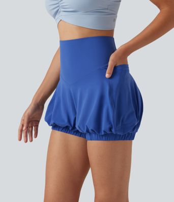 SoftlyZero™ High Waisted Tummy Control Dance Bubble Shorts 4'' with Pockets-UPF50+