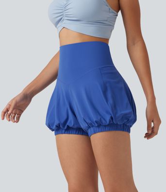 SoftlyZero™ High Waisted Tummy Control Dance Bubble Shorts 4'' with Pockets-UPF50+