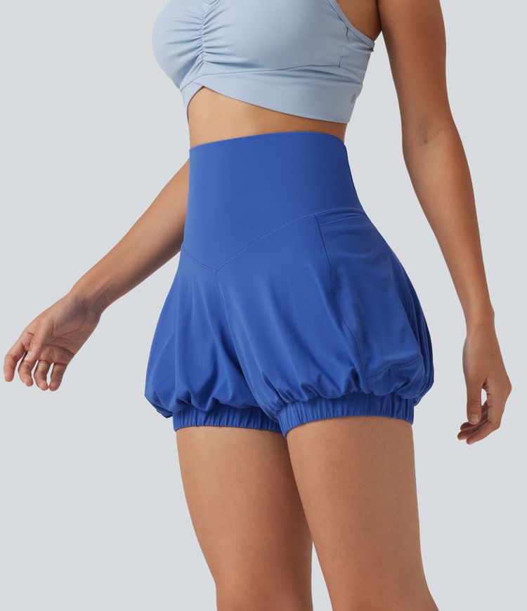 SoftlyZero™ High Waisted Tummy Control Dance Bubble Shorts 4'' with Pockets-UPF50+