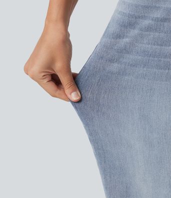 Halara Flex™ Asymmetric Mid Rise Straight Leg Casual Jeans with Pockets Halara Flex™ Asymmetric Mid Rise Straight Leg Casual Jeans with Pockets