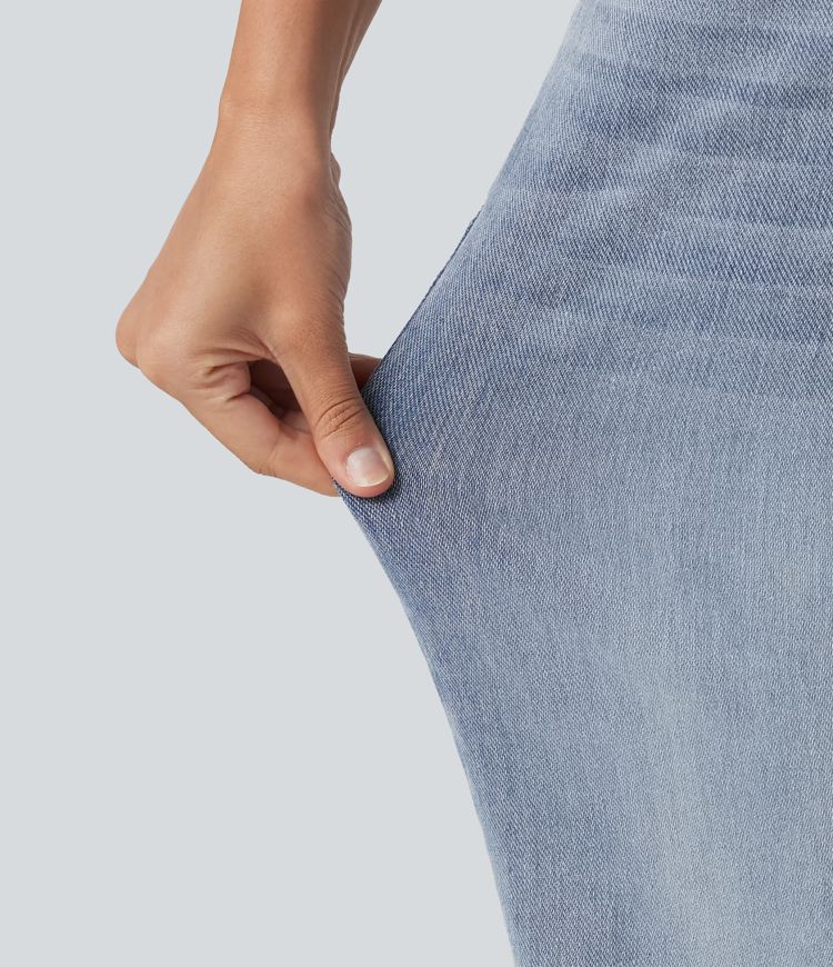 Halara Flex™ Asymmetric Mid Rise Straight Leg Casual Jeans with Pockets Halara Flex™ Asymmetric Mid Rise Straight Leg Casual Jeans with Pockets