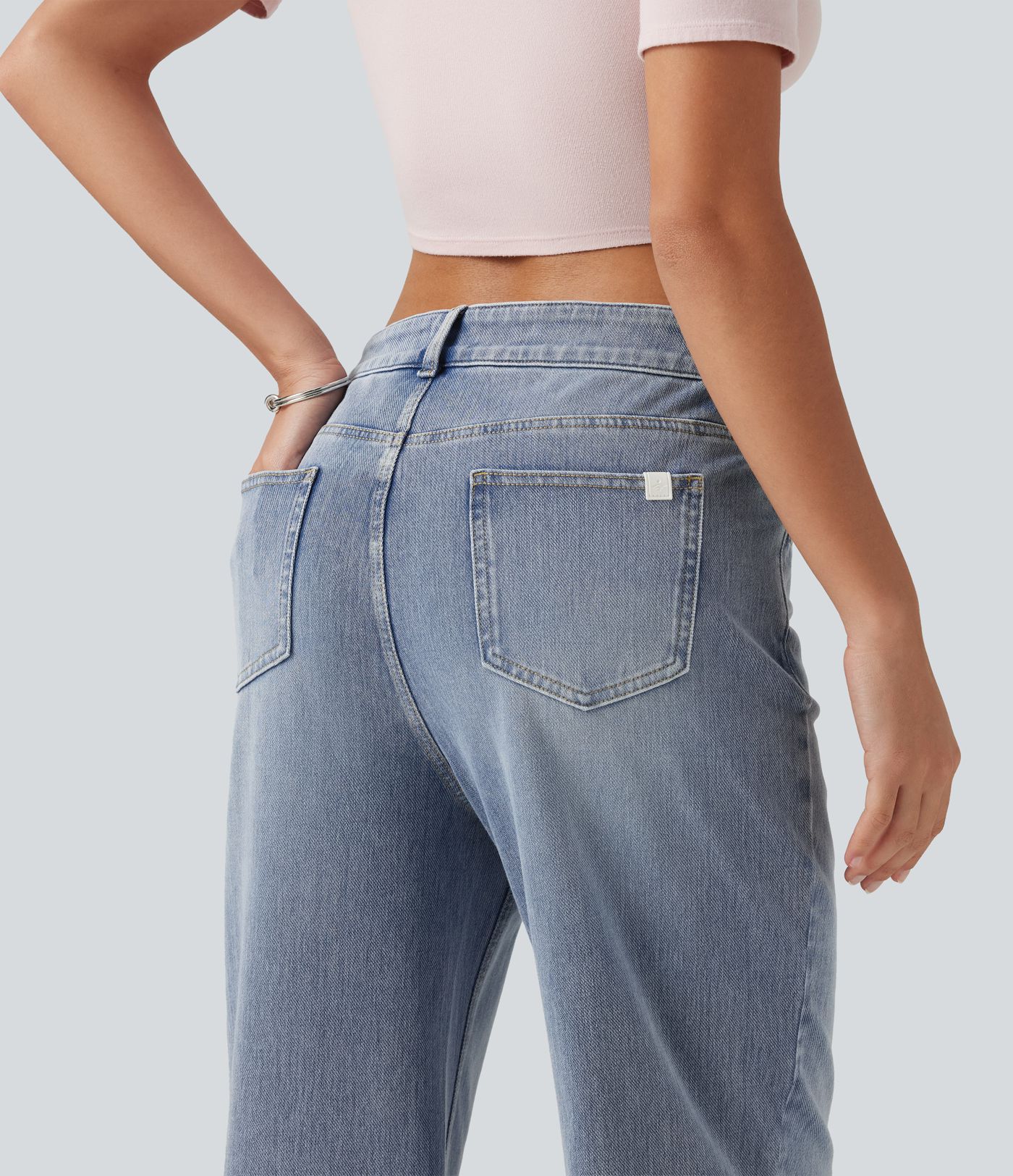 Halara Flex™ Asymmetric Mid Rise Straight Leg Casual Jeans with Pockets Halara Flex™ Asymmetric Mid Rise Straight Leg Casual Jeans with Pockets