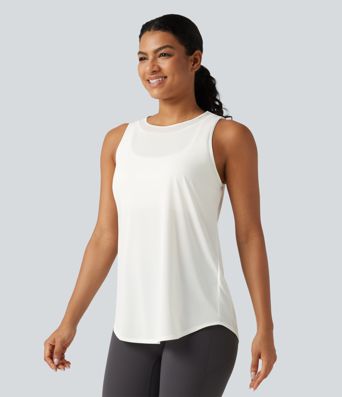 Lauf-Tanktop mit Kontrast-Mesh und abgerundetem Saum - extralang Lauf-Tanktop mit Kontrast-Mesh und abgerundetem Saum - extralang