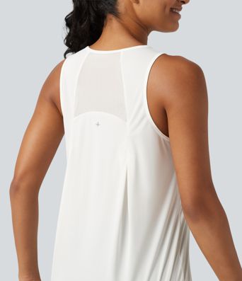 Lauf-Tanktop mit Kontrast-Mesh und abgerundetem Saum - extralang Lauf-Tanktop mit Kontrast-Mesh und abgerundetem Saum - extralang