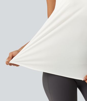 Lauf-Tanktop mit Kontrast-Mesh und abgerundetem Saum - extralang Lauf-Tanktop mit Kontrast-Mesh und abgerundetem Saum - extralang