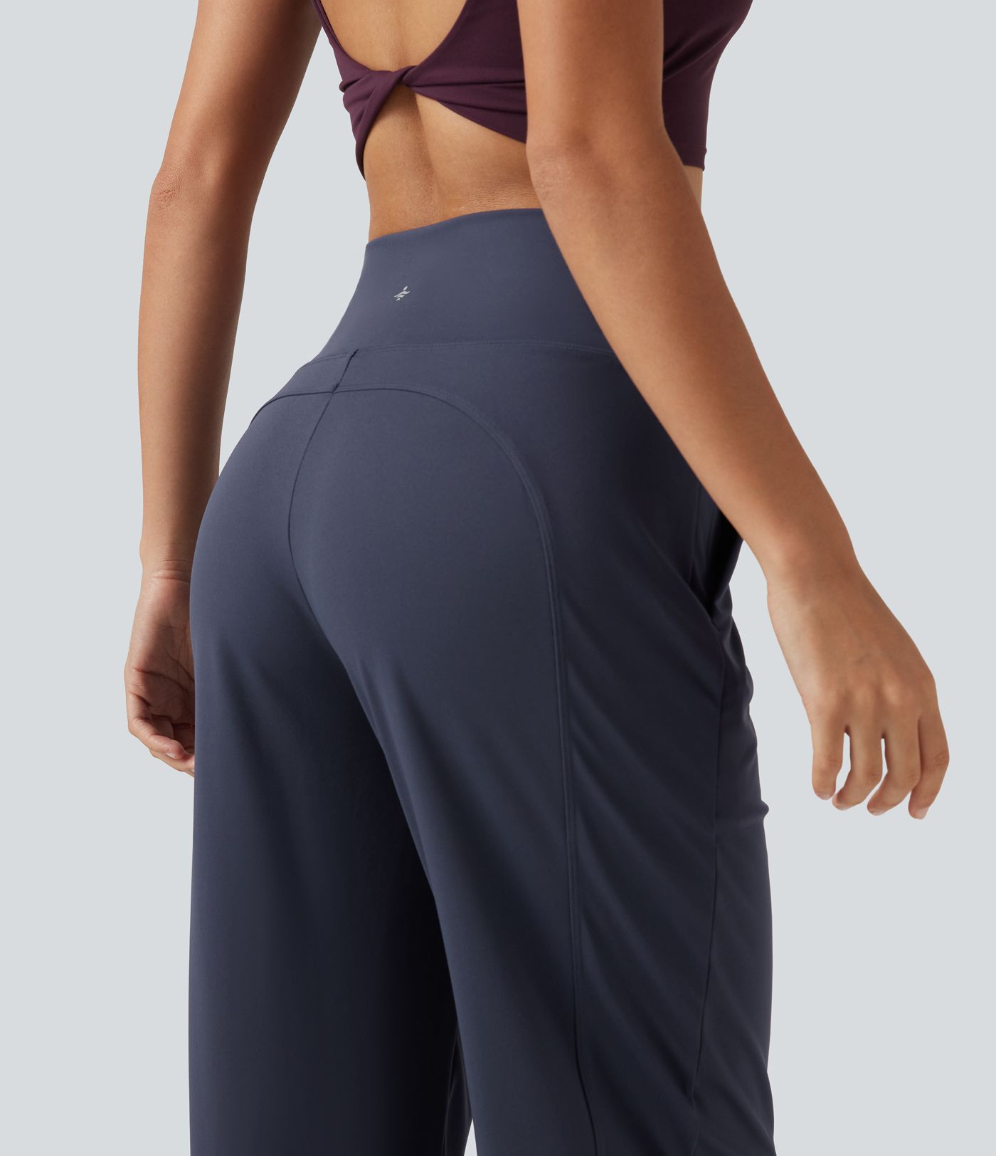 High Waisted Inner Drawstring Cropped Curved Hem InstantCool Quick Dry Running Pants with Pockets-UPF50+