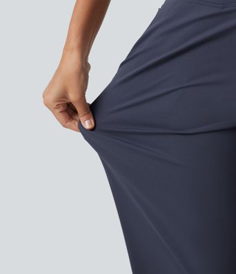 High Waisted Inner Drawstring Cropped Curved Hem InstantCool Quick Dry Running Pants with Pockets-UPF50+