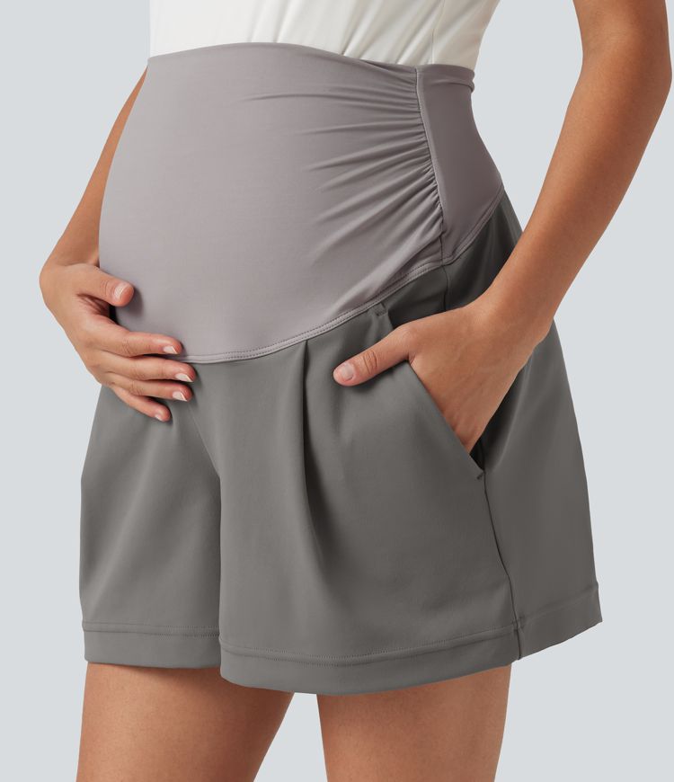 DayStretch Super High Waisted Ruched Work Bagyy Maternity Shorts 4'' with Pockets DayStretch Super High Waisted Ruched Work Bagyy Maternity Shorts 4'' with Pockets