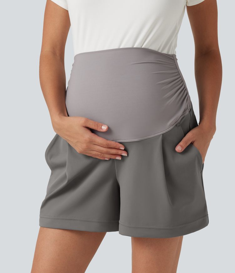 DayStretch Super High Waisted Ruched Work Bagyy Maternity Shorts 4'' with Pockets DayStretch Super High Waisted Ruched Work Bagyy Maternity Shorts 4'' with Pockets