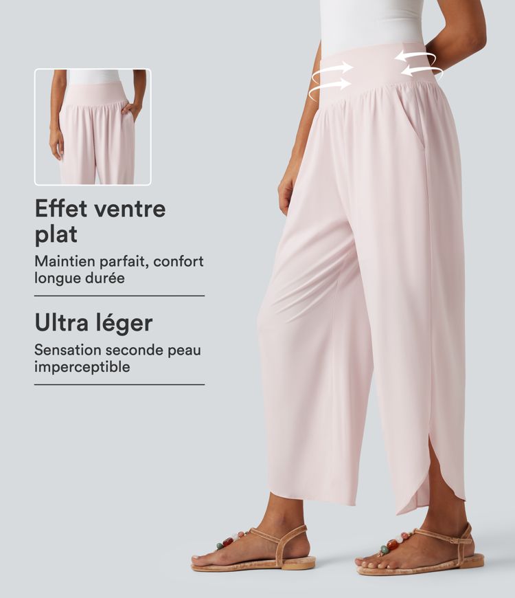 Pantalon Breezeful™ style vacances taille haute gainant 2-en-1 à bas fendu, séchage rapide et poches Pantalon Breezeful™ style vacances taille haute gainant 2-en-1 à bas fendu, séchage rapide et poches