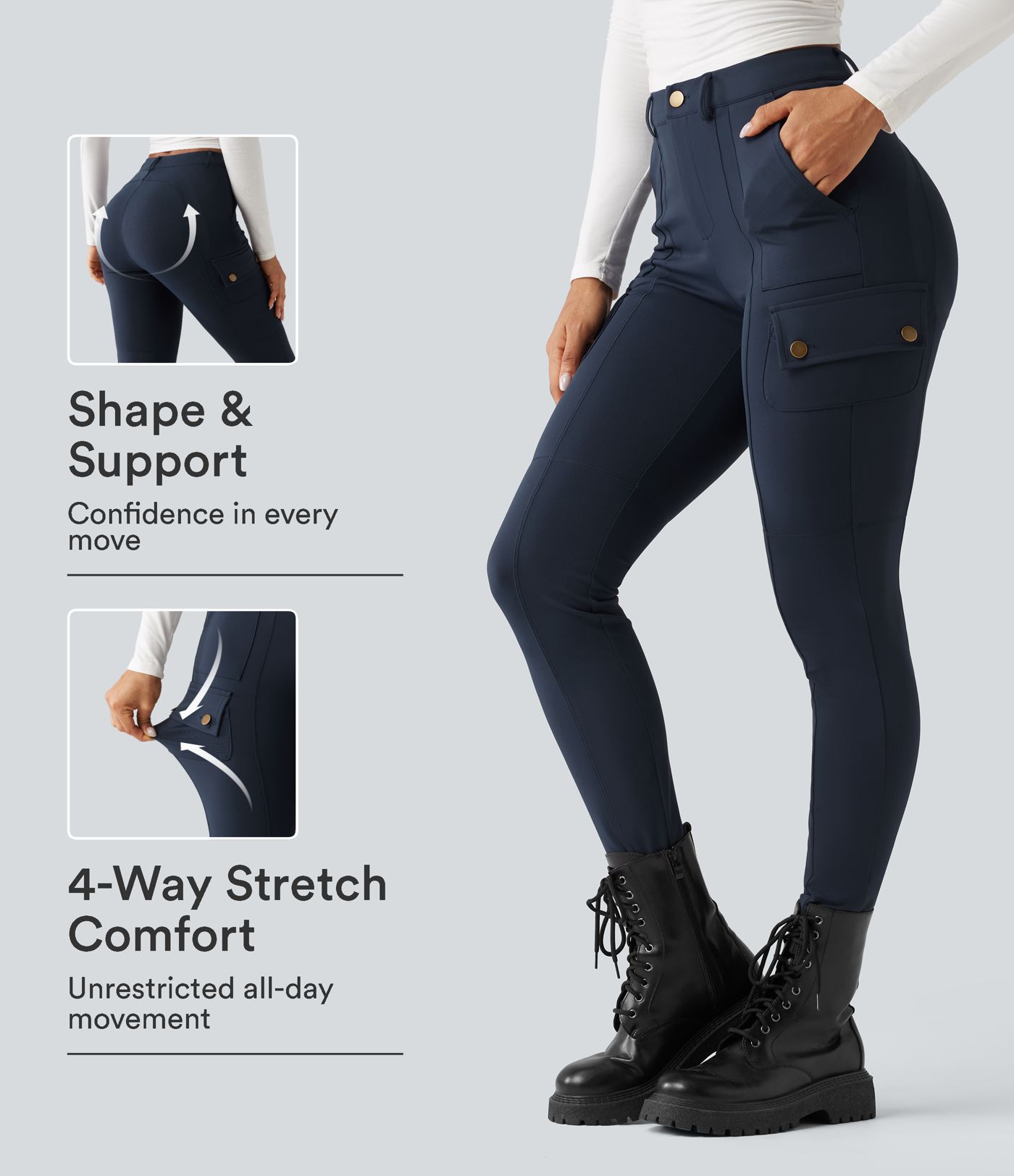 DayStretch High Waisted Butt Lifting Shaping Casual Cargo Pants with Pockets DayStretch High Waisted Butt Lifting Shaping Casual Cargo Pants with Pockets