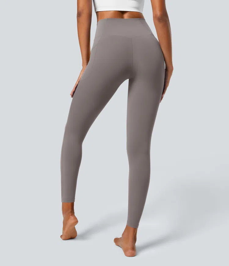 Steel Gray SoftlyZero™ Crossover Pocket Plain Leggings / 2