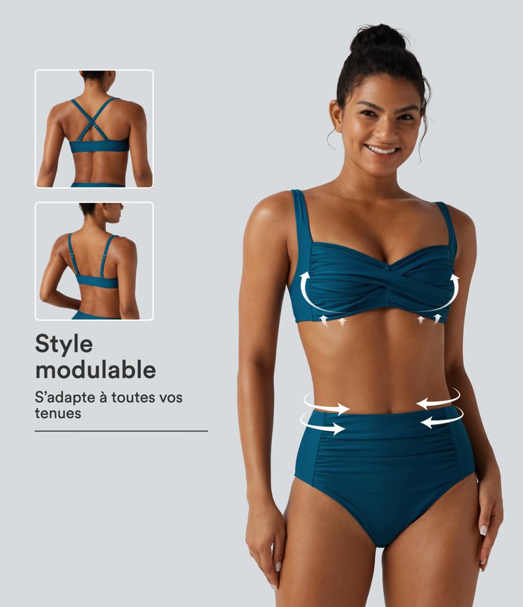 Ensemble bikini push-up gainant avec bretelles ajustables, design torsadé, fronces et brassière intégrée Ensemble bikini push-up gainant avec bretelles ajustables, design torsadé, fronces et brassière intégrée
