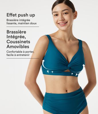 Haut de bikini push-up à décolleté en V plongeant avec brassière intégrée Haut de bikini push-up à décolleté en V plongeant avec brassière intégrée