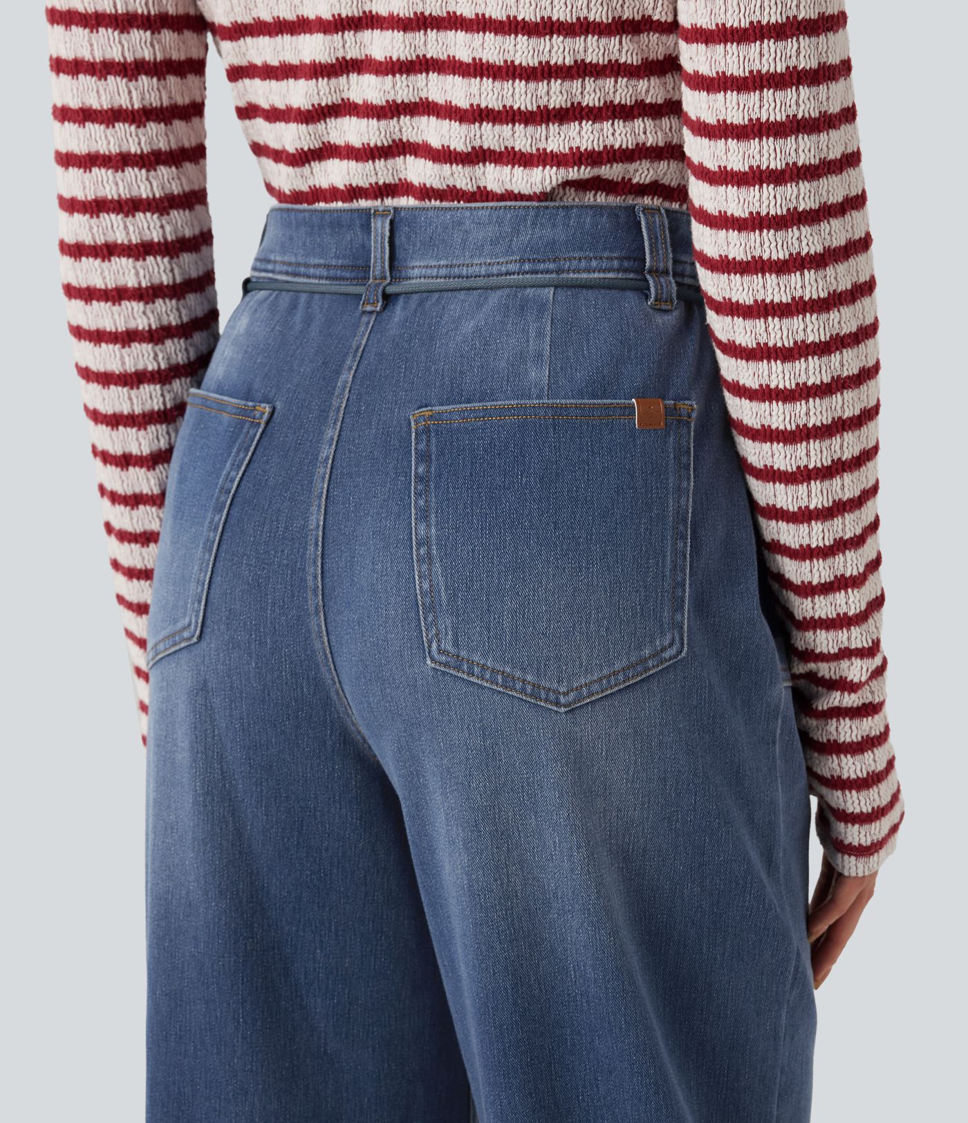 Halara Flex™ Mid Rise Drawstring Casual Baggy Straight Leg Jeans with Pockets
