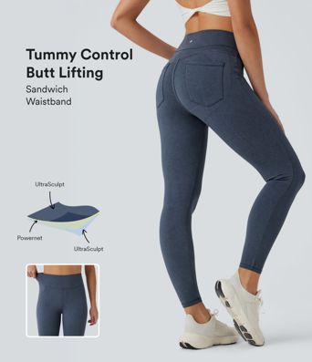 Halara UltraSculpt™ Denim Print High Waisted Tummy Control Butt Lifting Yoga Leggings with Pockets