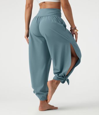 Breezeful™ High Waisted Ruched Split Quick Dry Resort Flowy Pants with Pockets Breezeful™ High Waisted Ruched Split Quick Dry Resort Flowy Pants with Pockets